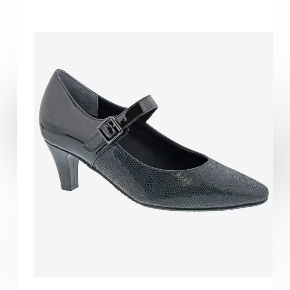 Ros Hommerson Kiki Black Snake Print Leather Mary Jane Heals 8.5 Wide